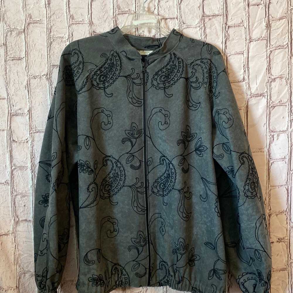 Shahzam Creations Grey Floral bomber zip up Jacket.